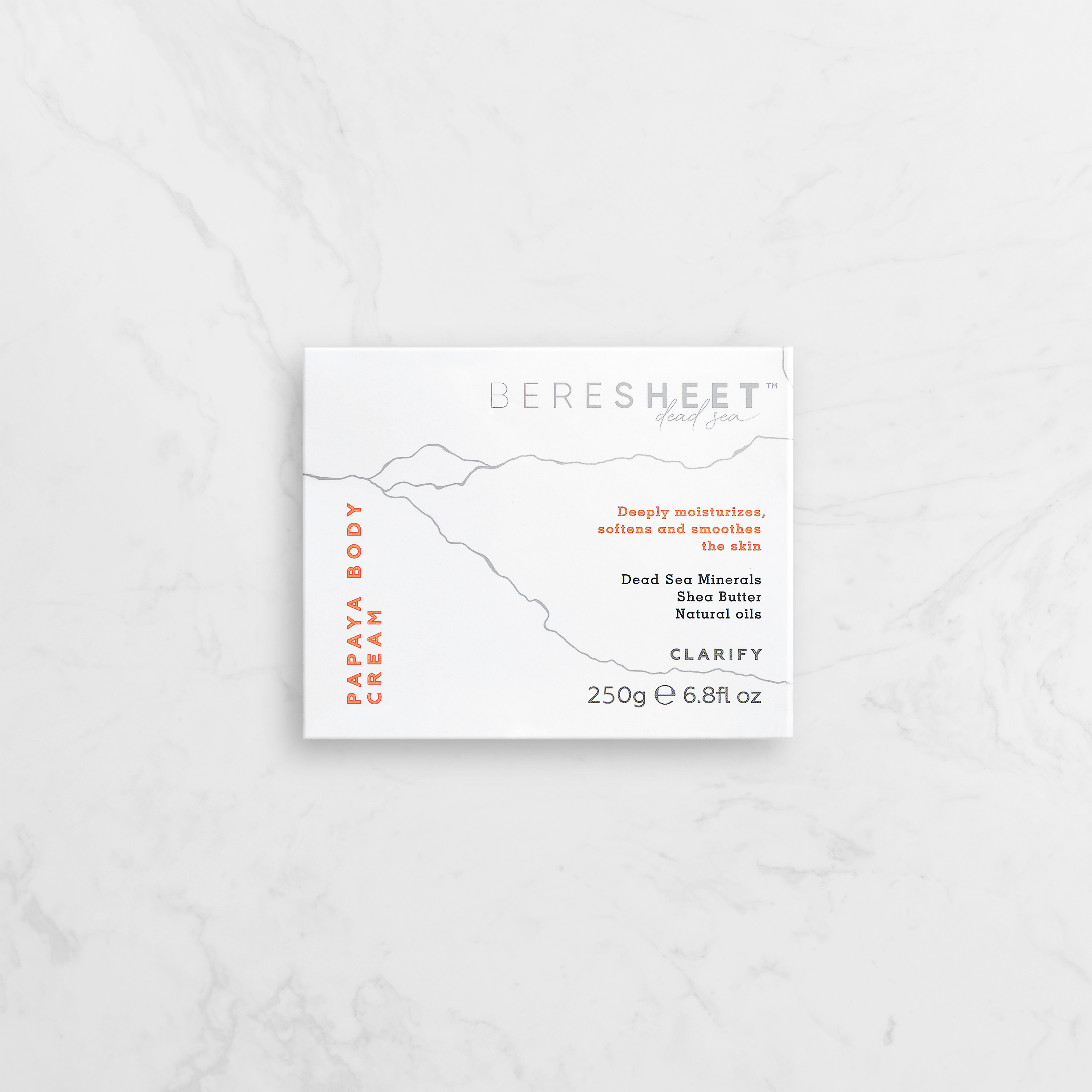 Beresheet Papaya Body Cream packaging on a light gray background