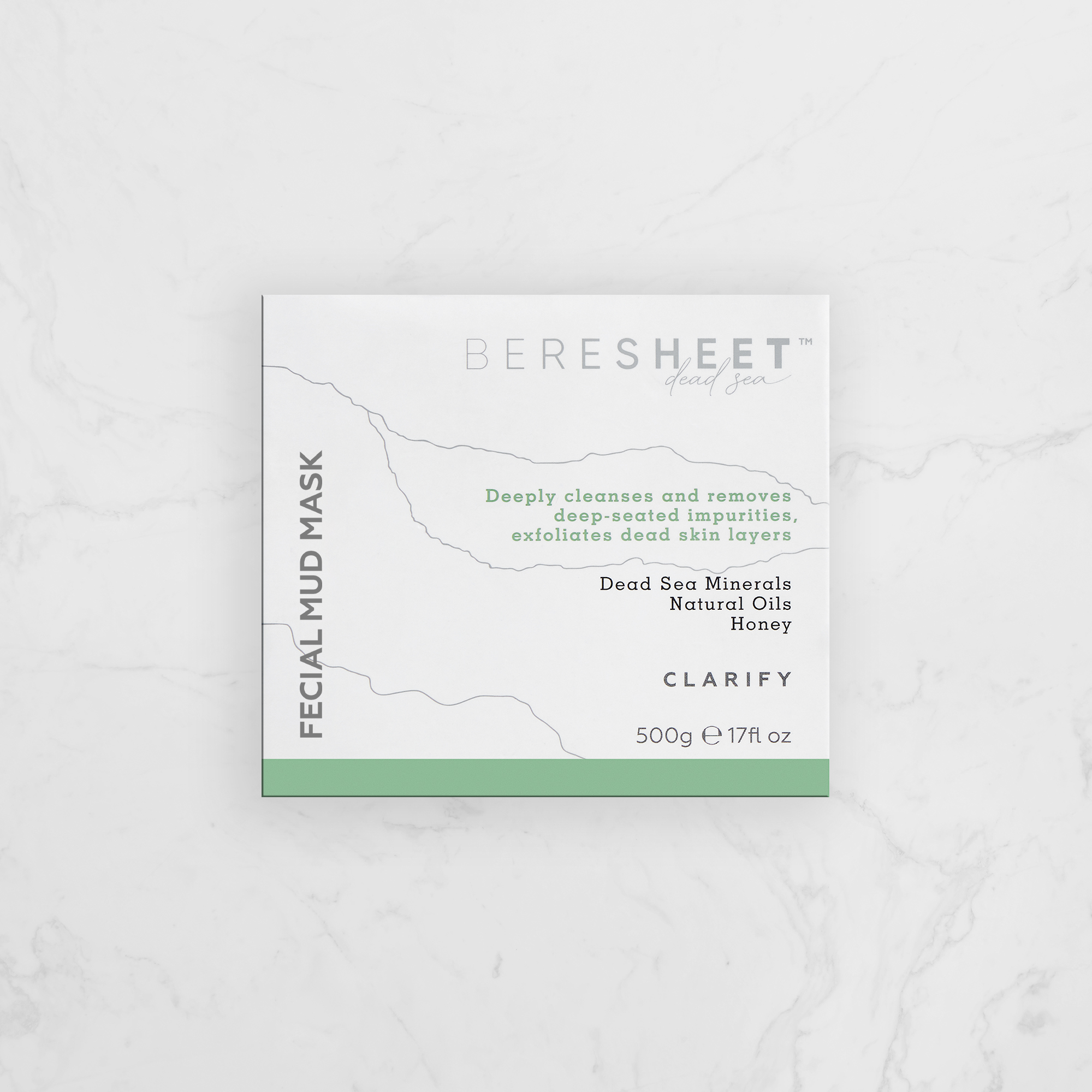 Geresheet facial mud mask packaging on a white background