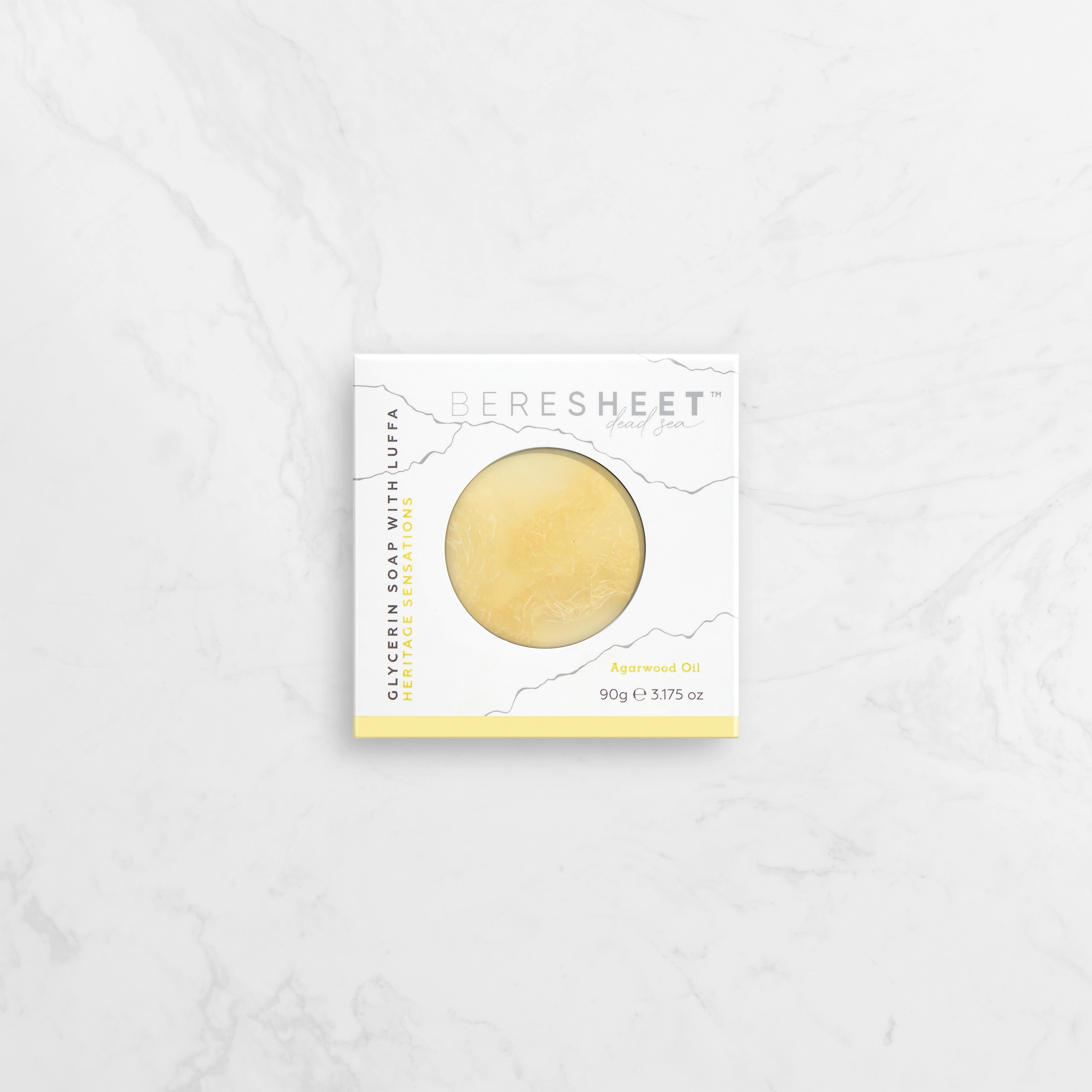 Yellow soap bar on a white background with 'Beresheet' branding.