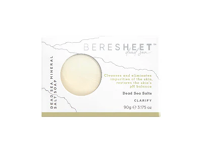 Bar of soap with 'Beresheet' branding on a white background