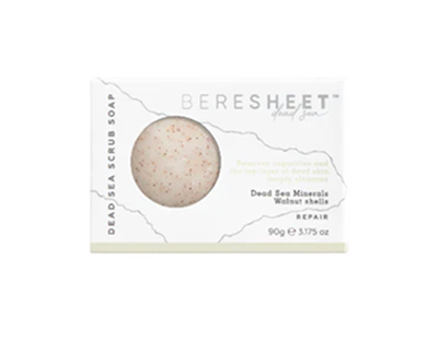Beresheet Dead Sea scrub soap on a white background