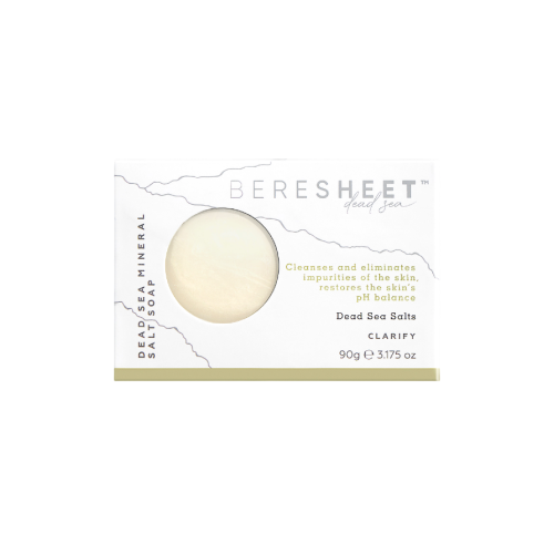 Bar of soap with 'Beresheet' branding on a white background